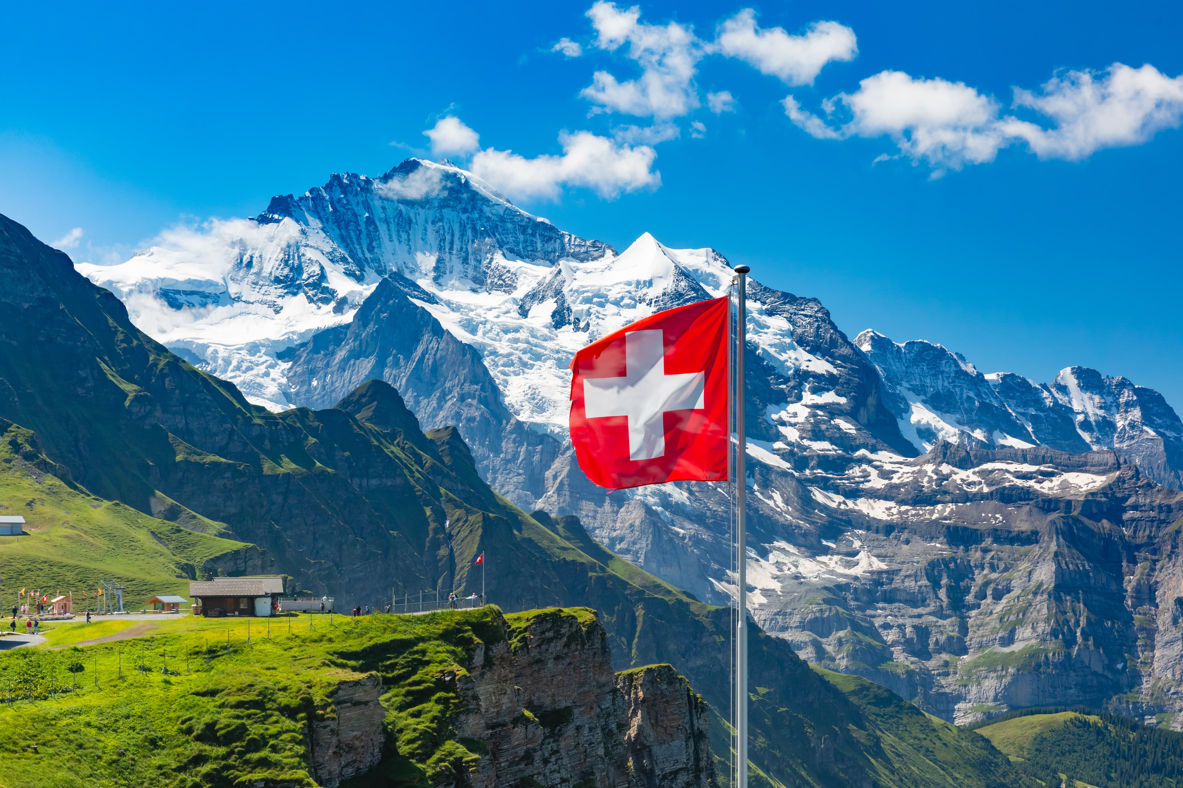 Swiss Alps with Swiss flag